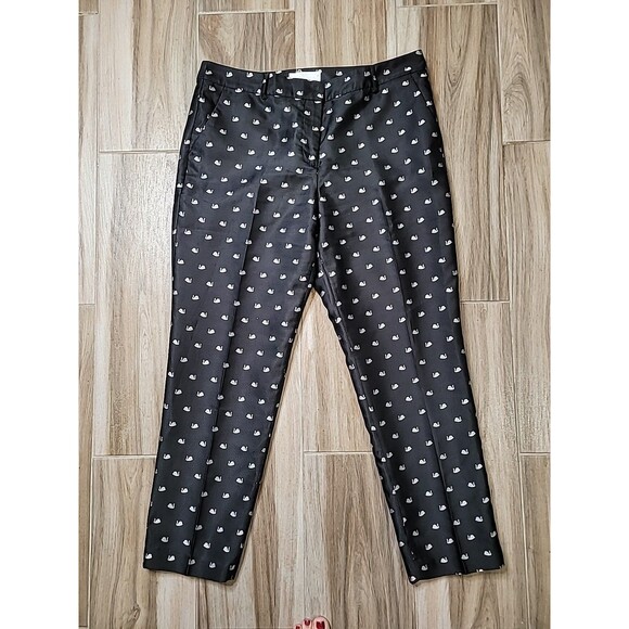 RSVP By Talbots Pants Women 14 Black Allover Swan Print Dress High-Rise Straight - Picture 2 of 15